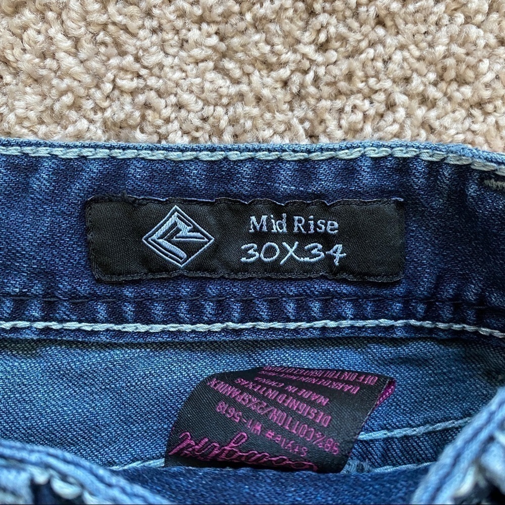 ROCK & Roll Cowgirl Mid Rise Bootcut Jeans 30x34 Embellished Pockets - Picture 8 of 12